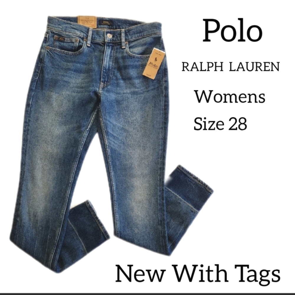 POLO RALPH LAUREN TOMPKINS MID-RISE SKINNY WOMEN JEANS SIZE 28  BLUE DENIM NWT